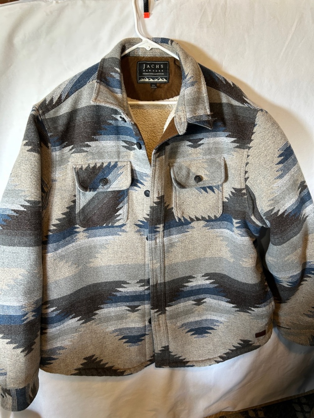 Jachs Men's Patterned Sherpa-Lined Jacket in Gray and Blue